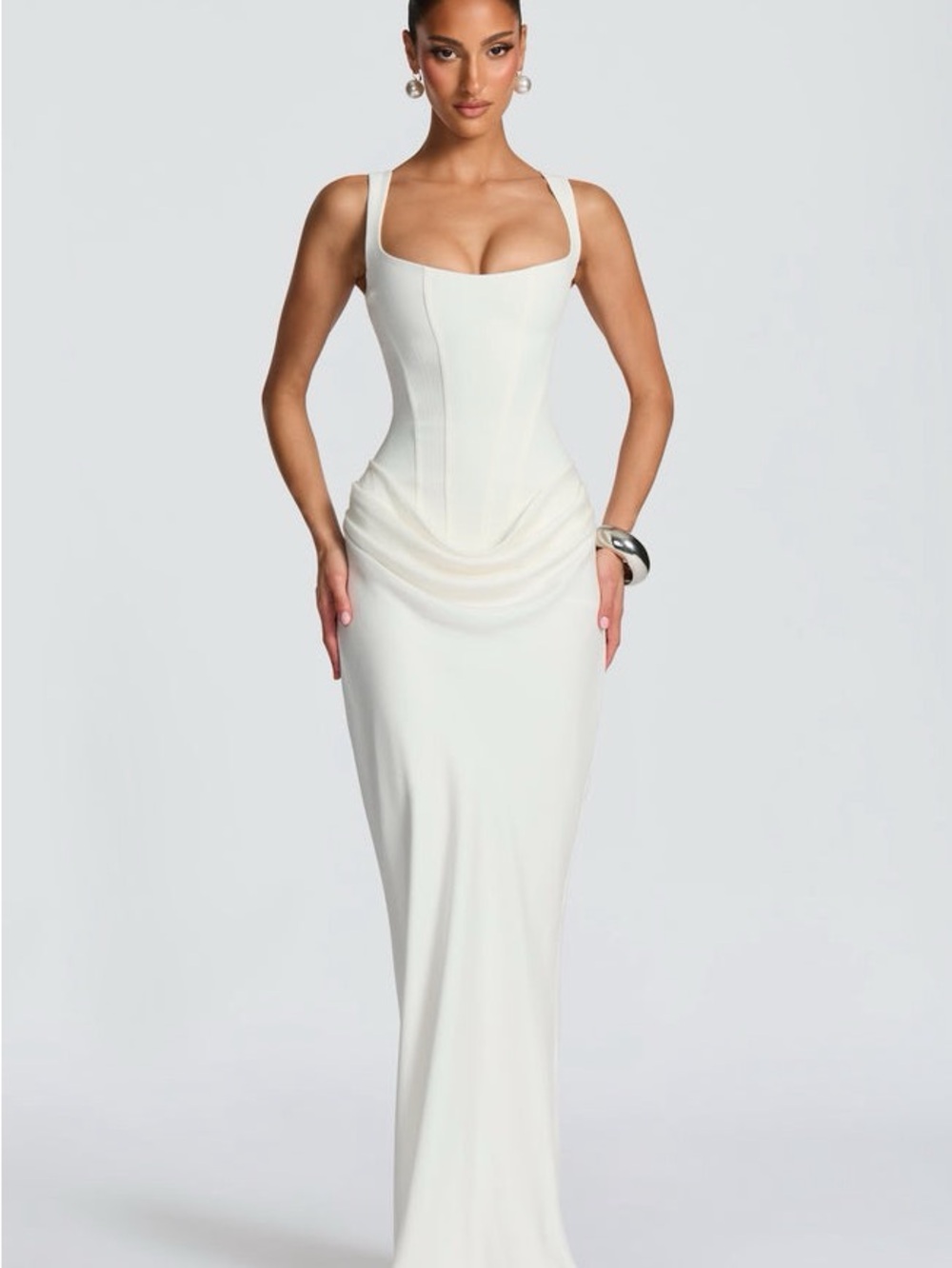 Elegant Ivory Sculpted Evening Gown - Cornelia Maxi Dress
